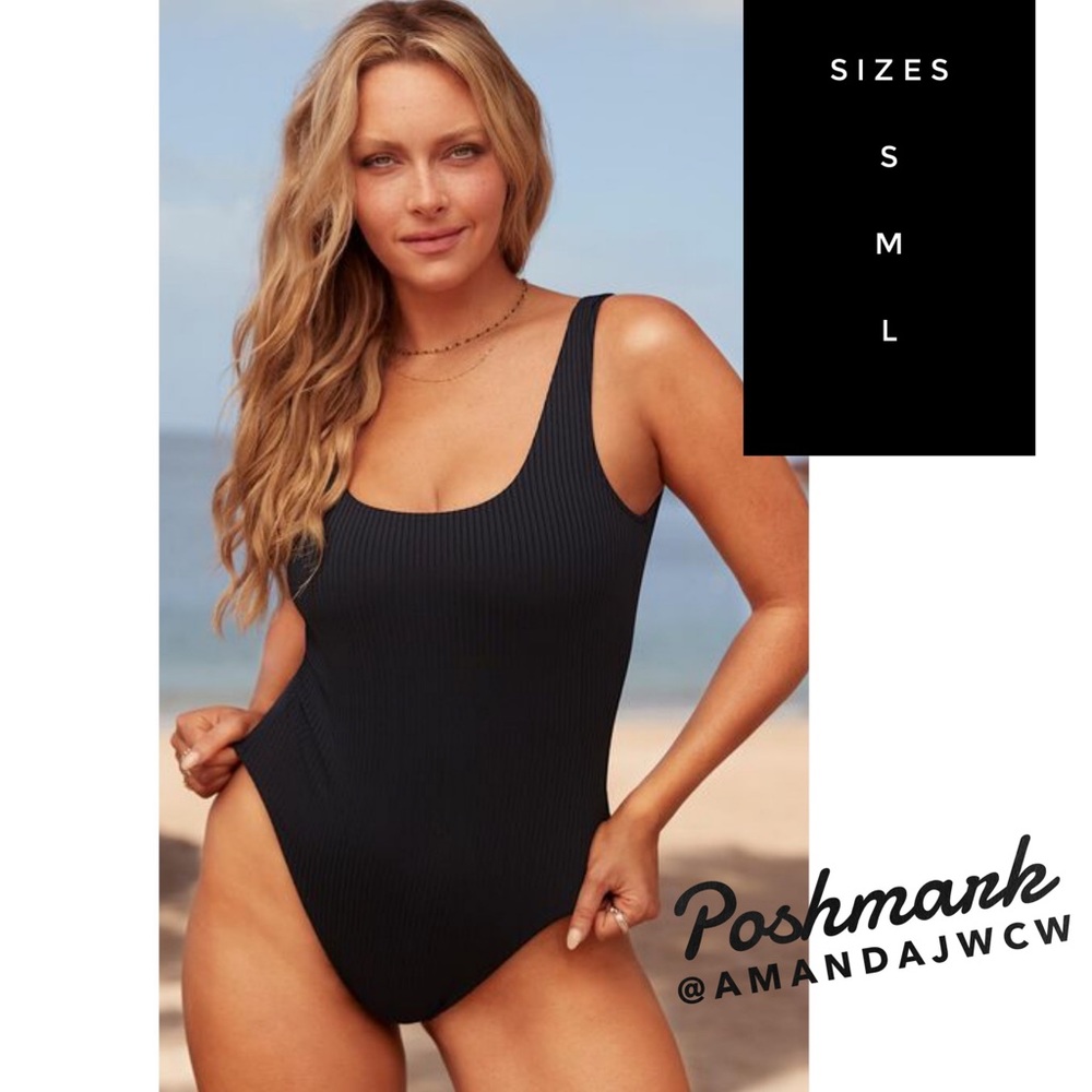 NWT Camille Kostek Ribbed Black One Piece Swimsuit- Brand New with Tags